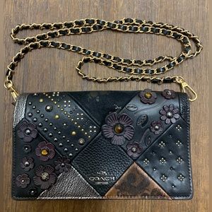 Coach Embellished Canyon Quit Foldover Crossbody Convertible Flowers Bag 56117